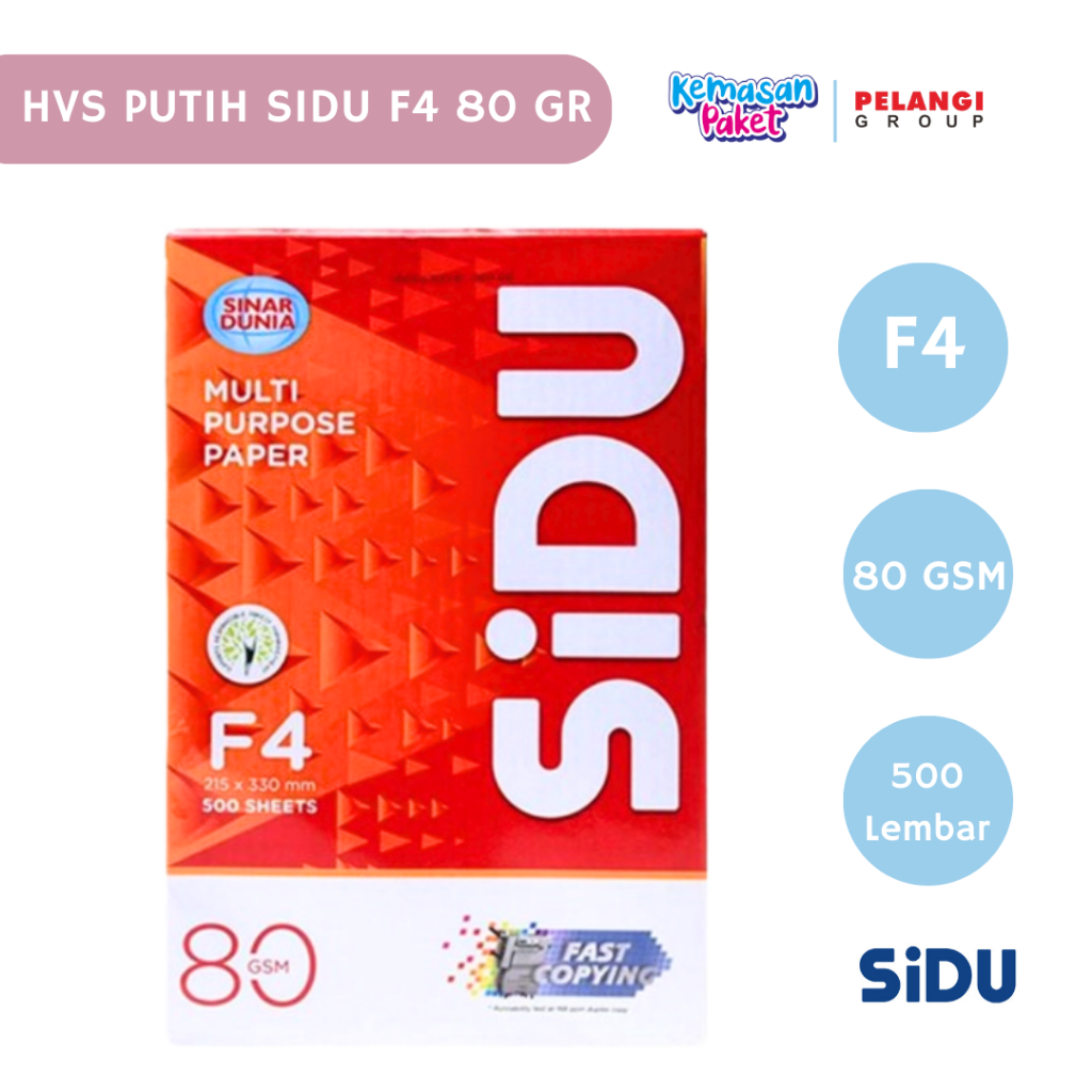 

KERTAS HVS SIDU F4 - 80gsm / HVS SIDU Ukuran F4 - 80grm / KERTAS HVS PUTIH SIDU F4 / KERTAS SIDU HVS F4 - 80gsm