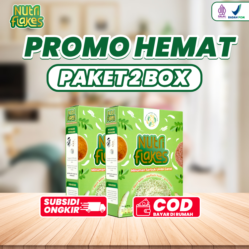 

PROMO HEMAT 2 BOX NUTRIFLAKES ORIGINAL SEREAL SEHAT UMBI GARUT ATASI ASAM LAMBUNG MAAG GERD HALAL BPOM GRATIS ONGKIR COD