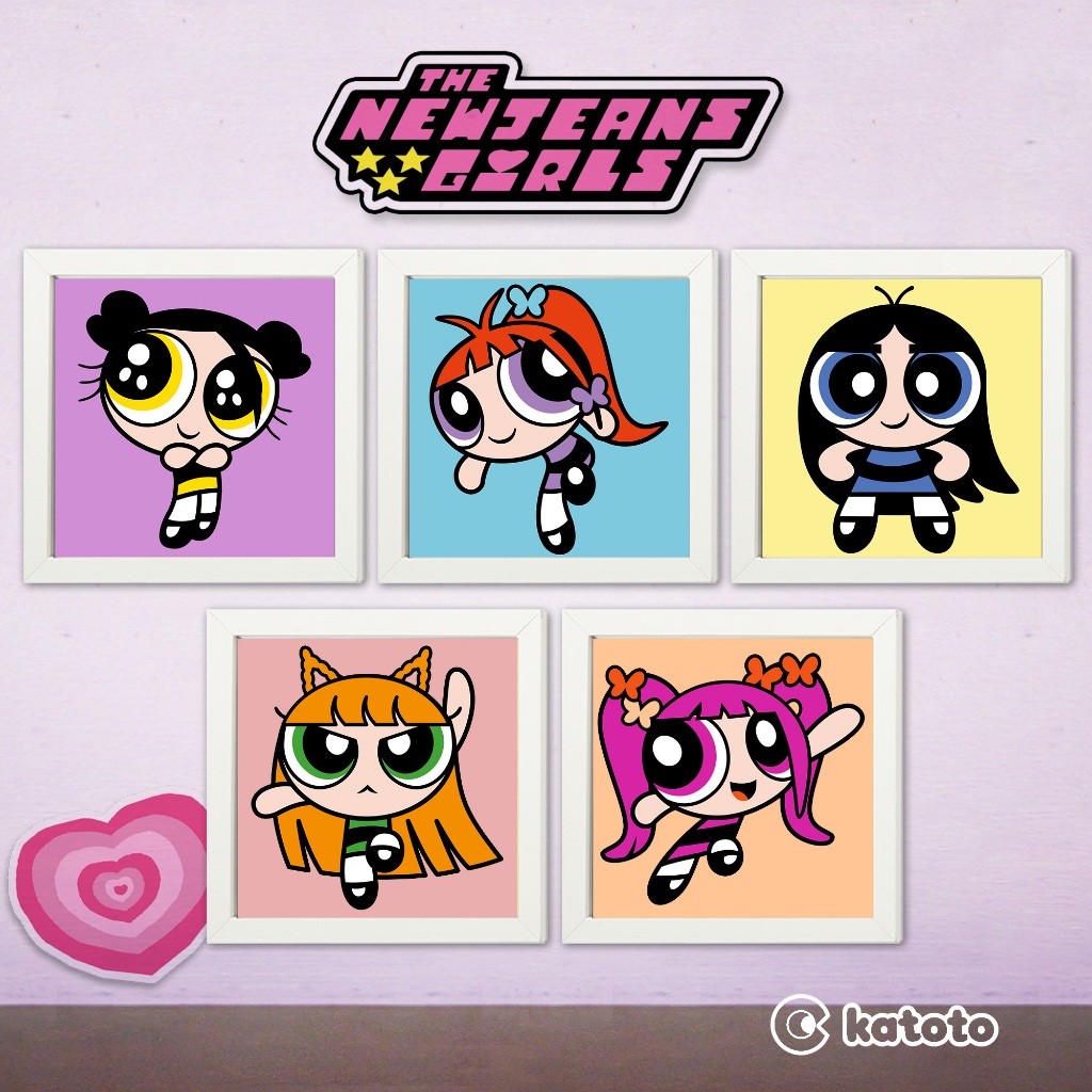 

New Jeans The Powerpuff Girls Paint By Number Painting By Numbers Kit Canvas 20x20 cm NewJeans PowerpuffGirls Minji, Hanni, Danielle, Haerin dan Hyein K-Pop Girl Band Korea