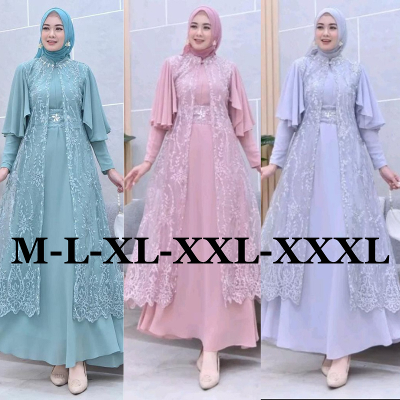 GAMIS TERBARU JANEETA DRESS SET BAHAN CERUTY BABYDOL FULL PURING MIX TILE SIZE M L XL XXL XXXL BUSUI
