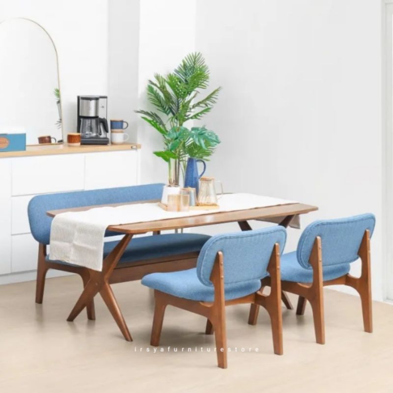 Set Meja Makan 2 Kursi 1 Bangku Plus Chusion