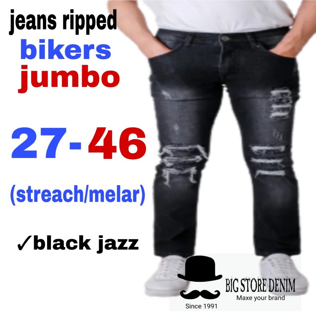 BIG SALE PROMO CELANA JEANS SUPER BIG SIZE 27-46 CELANA JEANS RIPPED BIKERS UKURAN JUMBO PREMIUM