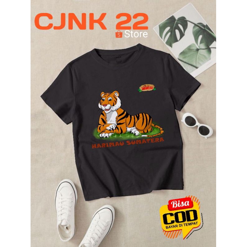 Kaos Anak/Baju Anak  Gambar Harimau Sumatera Cotton Combed 30 S