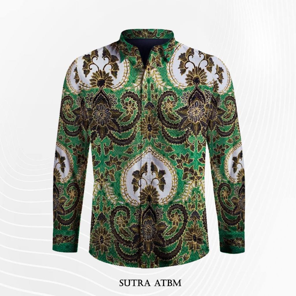 Kemeja batik pria lengan panjang batik tulis asli kain atbm sutra premium baron pola lengan panjang 