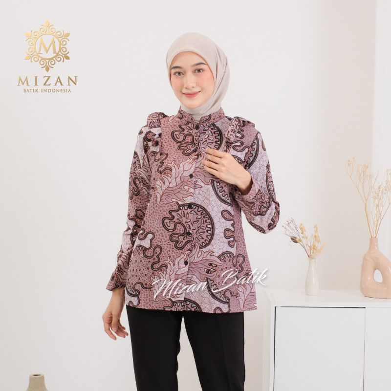 ( COD) BLOUSE BATIK MANDA/ BLOUSE KEMEJA BATIK WANITA LENGAN PANJANG/ ATASAN BATIK WANITA LENGAN PAN