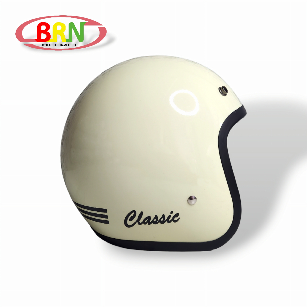 Helm BOGO Pria dan Wanita Helm Classic Helm Murah Helm Retro Cream Gloss ( Tanpa Kaca )