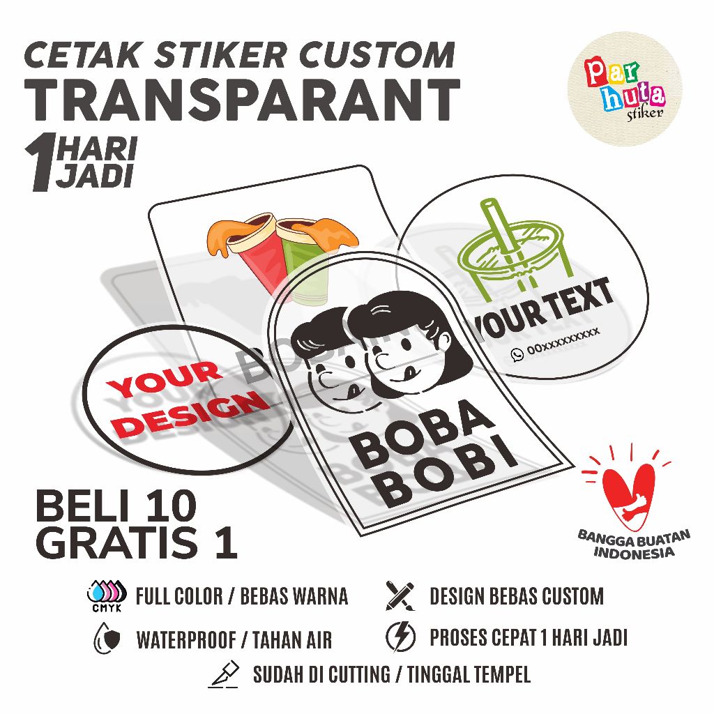 

(PRINT & CUT) CETAK STIKER TRANSPARAN I STIKER VINYL GLOSSY I STIKER ANTI AIR MAKAN DAN MINUMAN