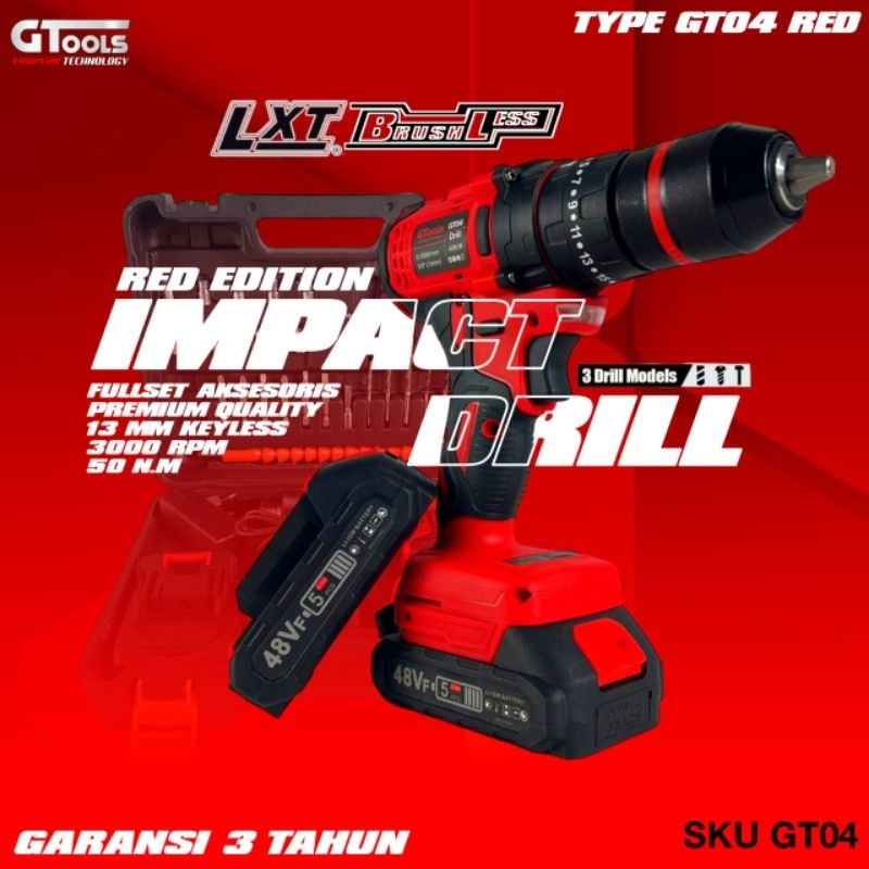 BIG PROMO Bor Impact Brushlees Cordless GTools Europe Technology GT04 RED Chuck Besi