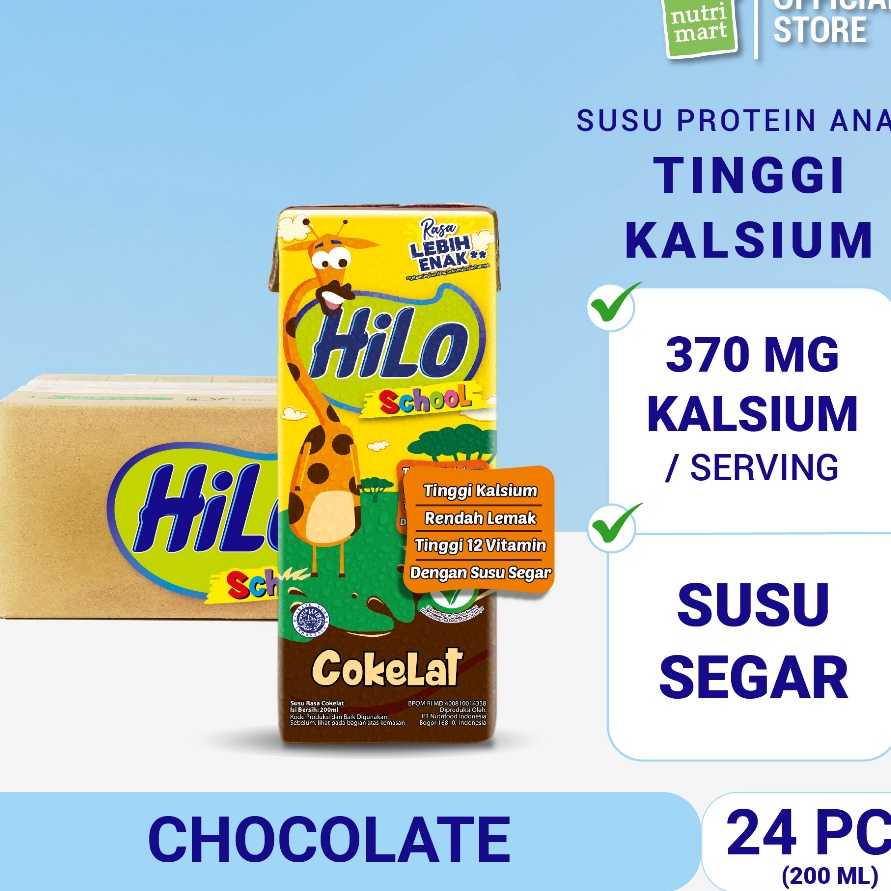 

YXVD1514 PROMO SALE 1 Karton HiLo School UHT Chocolate Ready To Drink RTD 2 ml 24 pcs Susu Tinggi Kalsium Rendah Lemak