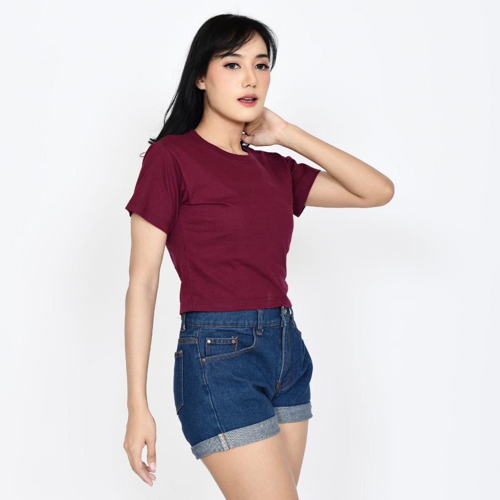 Crop Top Polos Kaos Wanita Crop Tee Korea
