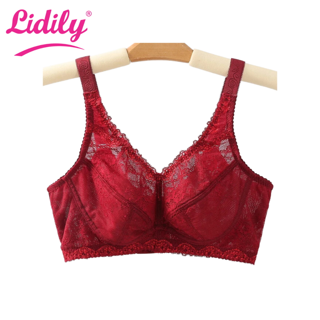 Lidily - Bra Tanpa Busa Ada Kawat Full Brokat | BH Fashion Renda Brukat Sexy | Underwear Wanita BH R