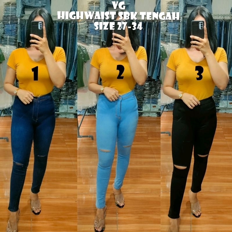 Celana jeans sobek lutut wanita - Ripped jeans-hitam