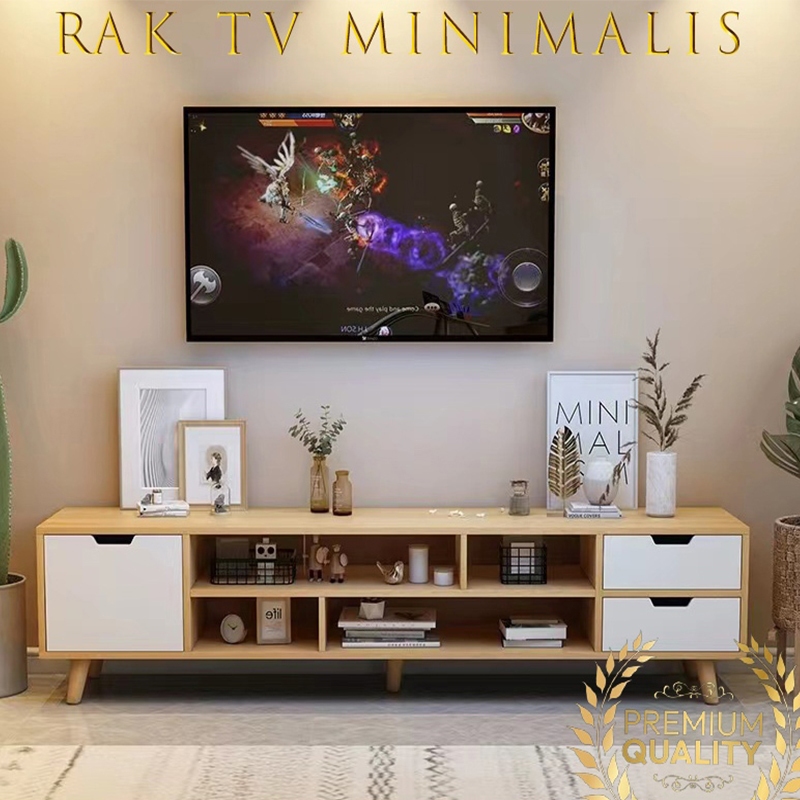 Meja TV Kayu Rak Tv Minimalis Lemari Tv Persegi Panjang Rak TV Jumbo Bahan Kayu MDF Tebal Premium