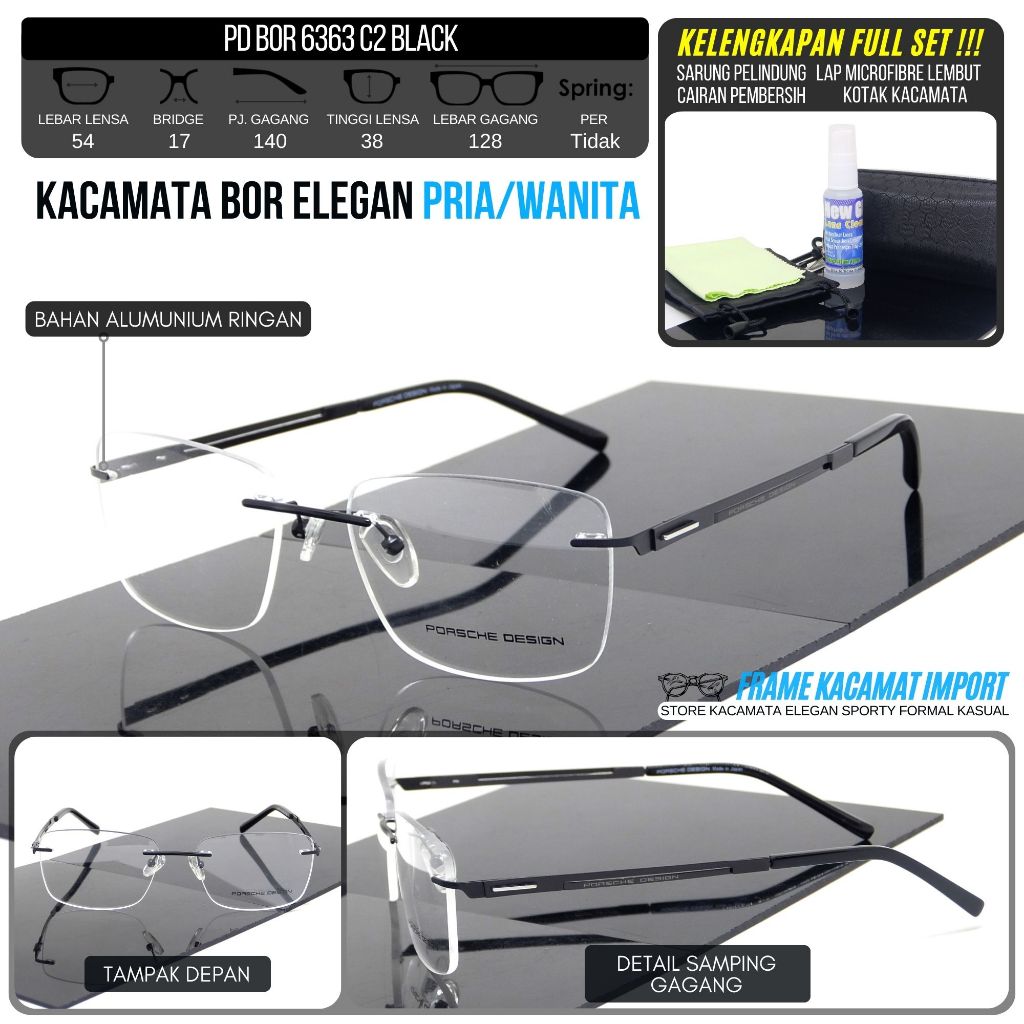 Kacamata Frameless Bor Elegant Pria Wanita