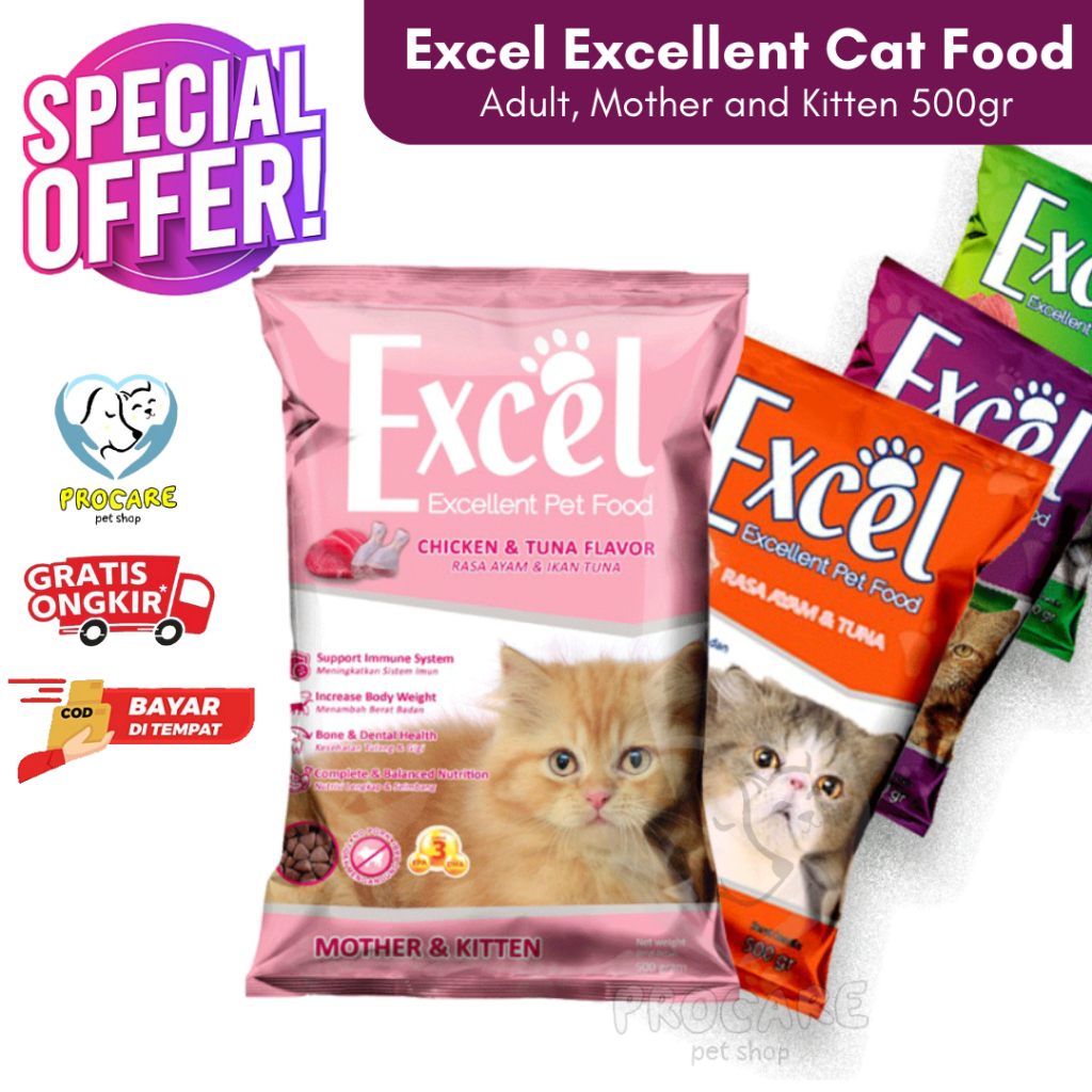 Makanan Kucing Excel 500gr MURAH EXCEL 500 GRAM PAKAN MAKANAN KUCING CAT FOOD DONAT IKAN SEGITIGA AY