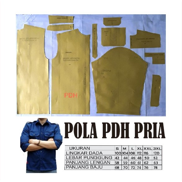 POLA JAHIT POLA BAJU KEMEJA POLA PDH PRIA POLA INSTAN SIAP PAKAI