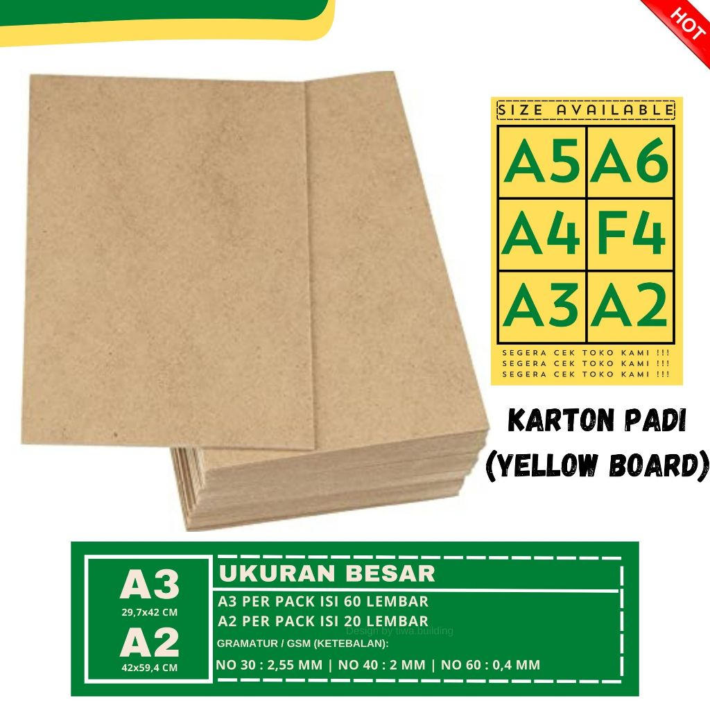 

KARTON PADI/YELLOW BOARD/KERTAS HARD COVER NO,30,40,60 A3&A2 PERPACK ISI 20&60 LEMBAR