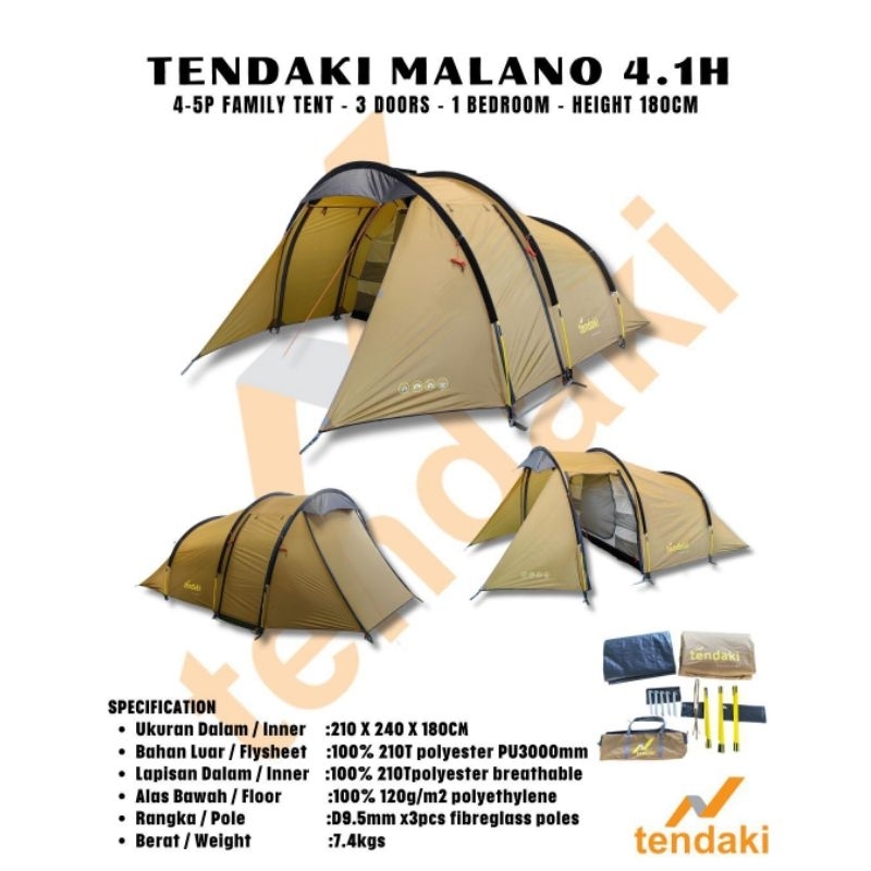 TENDA CAMPING TENDAKI MALANO 4.1 FAMILY TENT MALANO 4.1H OUTDOOR HIKING KELUARGA PENDAKI KAPASITAS 4