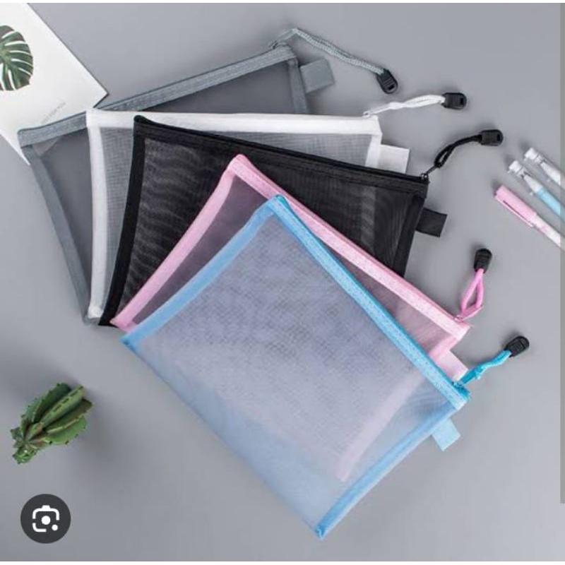 

Tempat Pensil Alat Tulis Polos Mesh Jaring Transparan Sekolah Kantor Kuliah