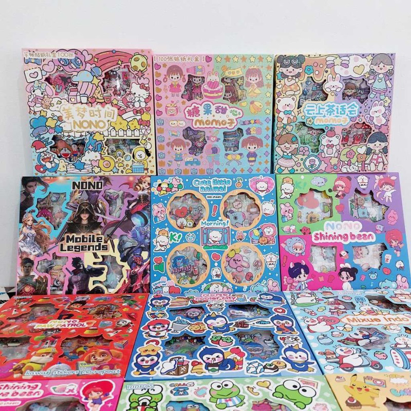 

DEALSHOP21 | Stiker NONO Scrapbook TERBARU Box 100 Lembar Sticker Lotso Barbie Sanrio Momo Mixue Avenger Bts Blackpink