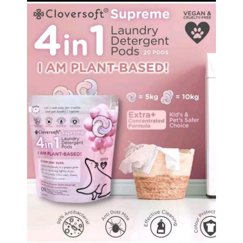 Cloversoft 4 in 1 Anti Dust Mite Basic Laundry ( Cotton Candy ) 25 pods