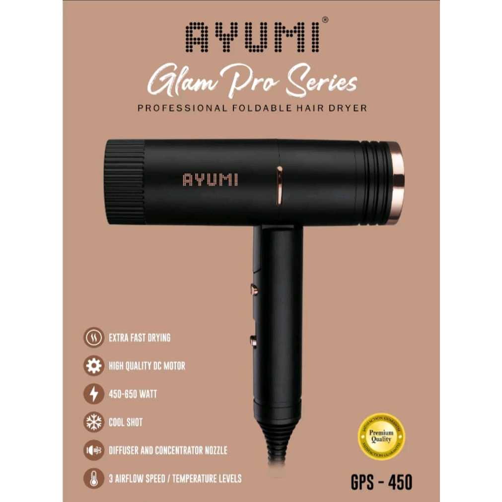 AYUMI HAIR DRYER GLAM PRO SERIES 450 - 650W (GPS-450) / PROFESSIONAL FOLDABLE HAIR DRYER
