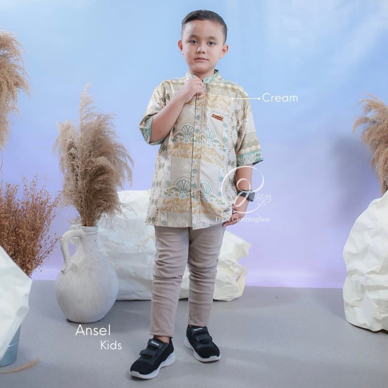 DYN Clothingline Ansel Koko &  Ansela Dress | Family Set | Fashion Muslim | Baju Muslim Couple | Sarimbit Keluarga-Cream Koko Kids