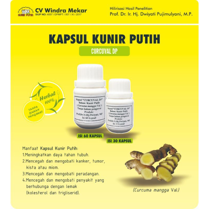 

Kapsul Herbal Kunir Putih dan Temulawak PROF. DWIYATI - PALING MURAH - CV. Windra Mekar