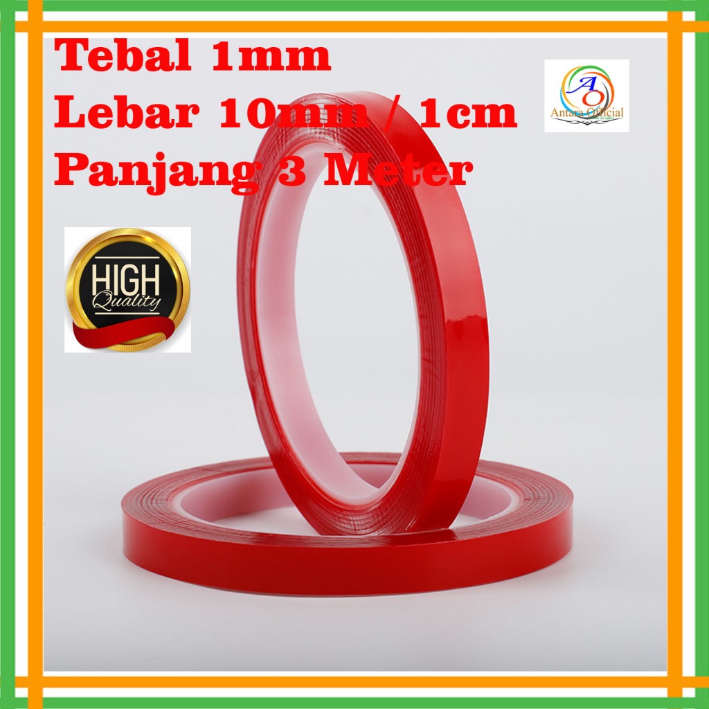 Double Nano Tape Acrylic Lebar 1cm x 3Meter Bening Kualitas Bagus Lakban Transparan Lem Akrilik 10mm