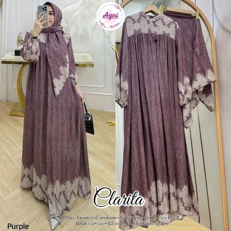 CLARITA DRESS SET BY AGNI ( FREE HIJAB)  /FEY DRESS BY CLA