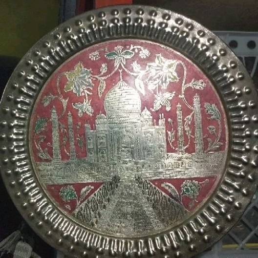 hiasan dinding piring antik kuno bahan kuningan