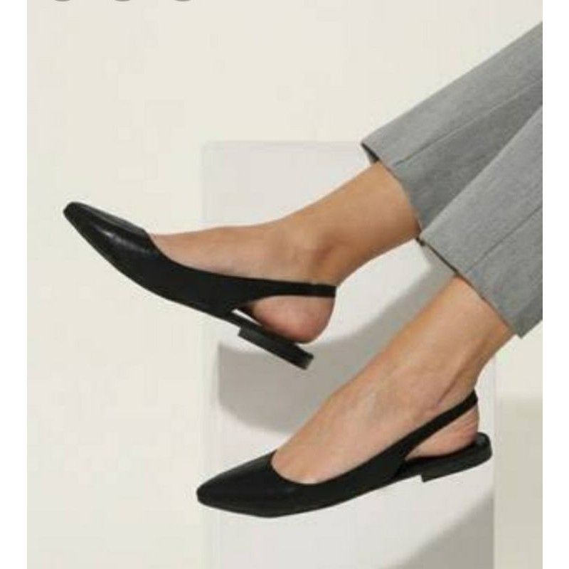 morningbell - sepatu wanita flat sling back mules glosy