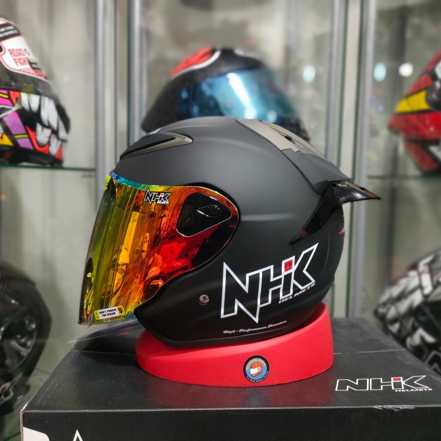 HELM NHK R6 solid black doff paket ganteng VISOR IRIDIUM SPOILER 3M