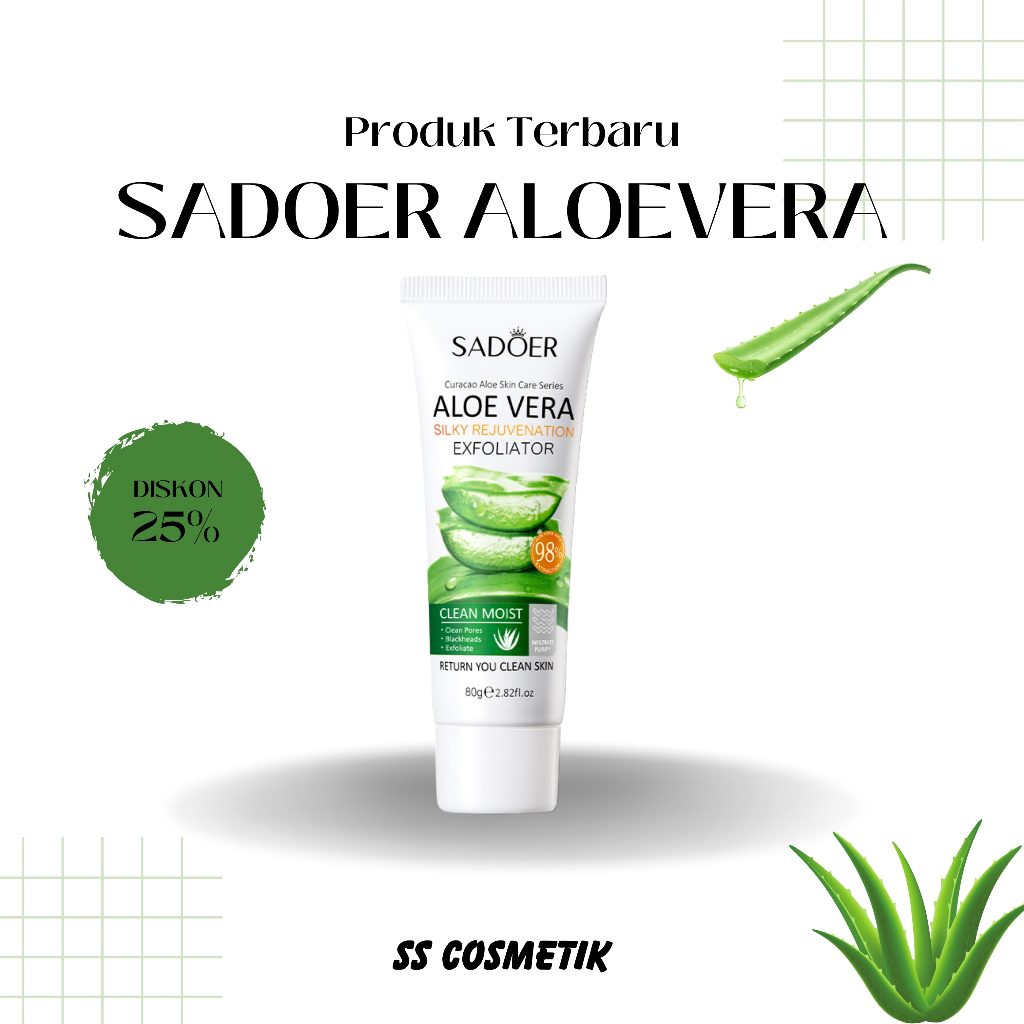 Sadoer Aloe Vera Soothing Gel Scrub 98% Exfoliator Anti Aging Original Pelembab Perawatan Tubuh dan 