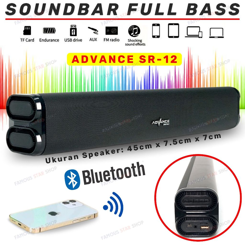 SUARA MANTAP~Speaker Soundbar Bluetooth Wireless ADVANCE SR-12 Untuk Laptop / TV / PC / Komputer / H
