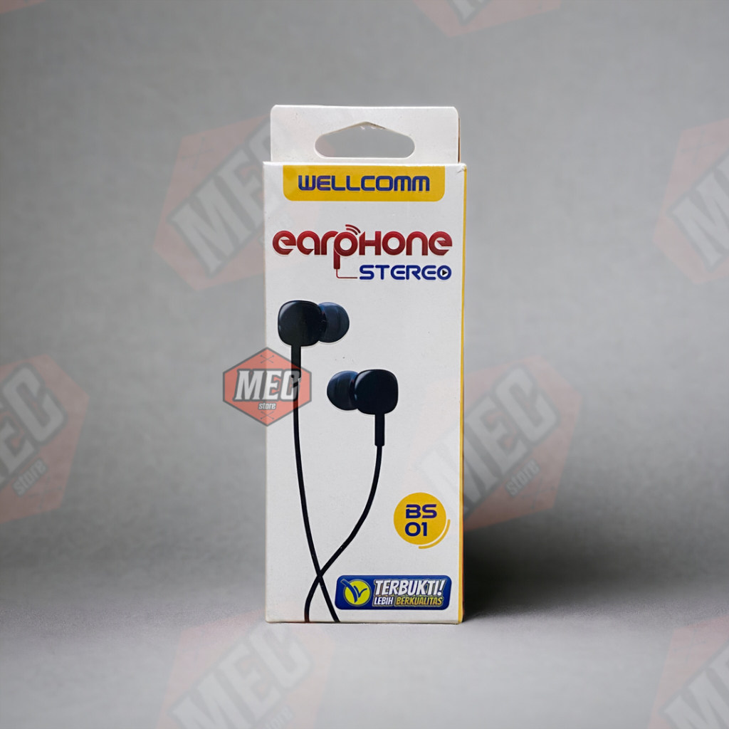 WELLCOMM EARPHONE BS-01 jack 3.5MM HD Stereo Headset Extra Bass With Microphone Internal+Volume Cont