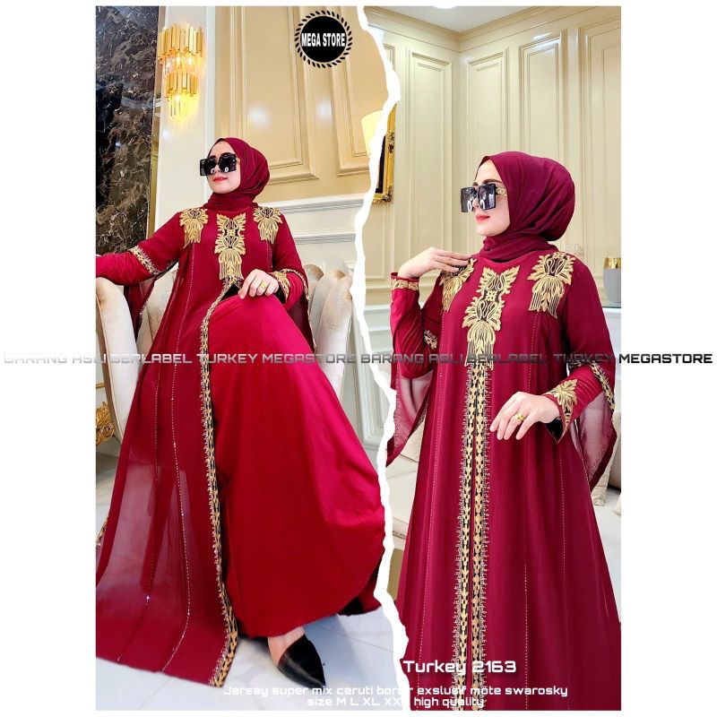New gamis abaya Turkey maxi Dubai india warna hitam navy maroon bordir ori mote swarosky