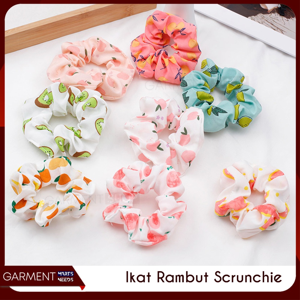PROMO HEMAT Ikat Rambut Scrunchie Gaya Korea Tile Bulu Kain Hairband Gelang Kunciran Cepol