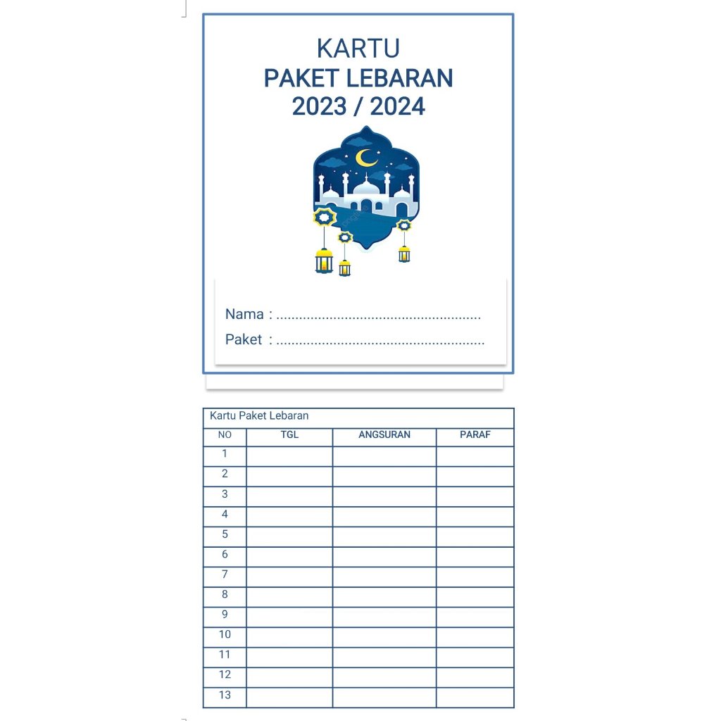 

KARTU PAKET LEBARAN ISI 100 Pcs