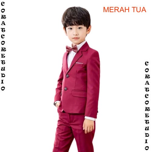 CHAMELEON Blazer Pria Jas Cowok Anak MERAH MAROON HATI TUA GELAP RED LIS PUTIH Katun Drill Size Anak
