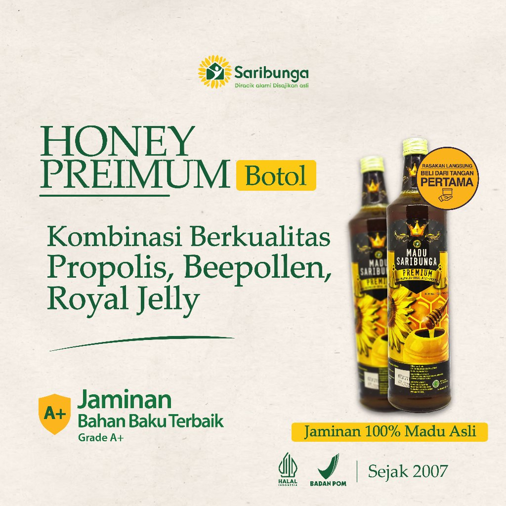 

Madu Asli Premium - Natural Honey - Madu Murni - Madu Bee Pollen Royal Jelly Propolis - Madu Grade A