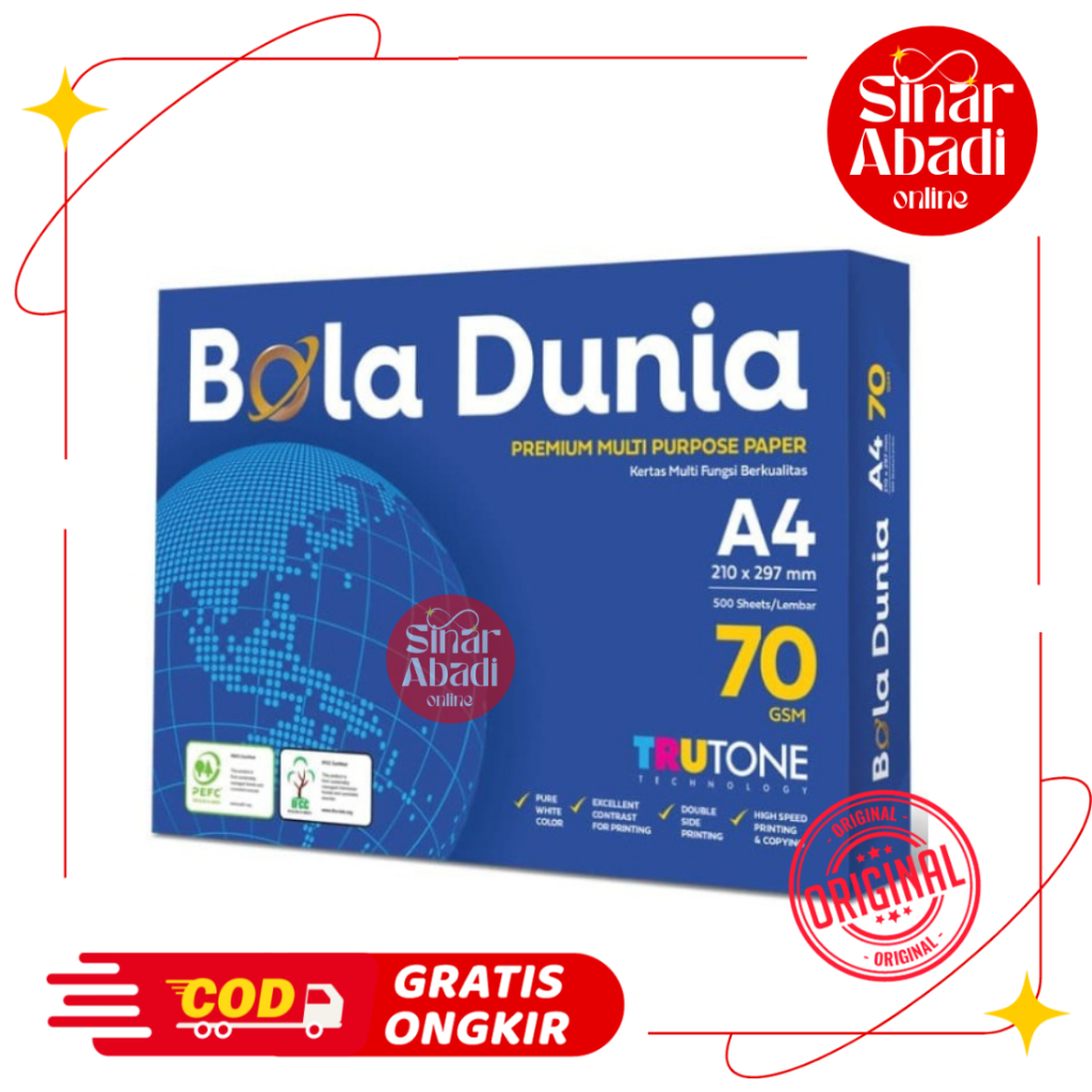 

KERTAS HVS A4 70 GSM BOLA DUNIA / KERTAS FOTOKOPI MURAH