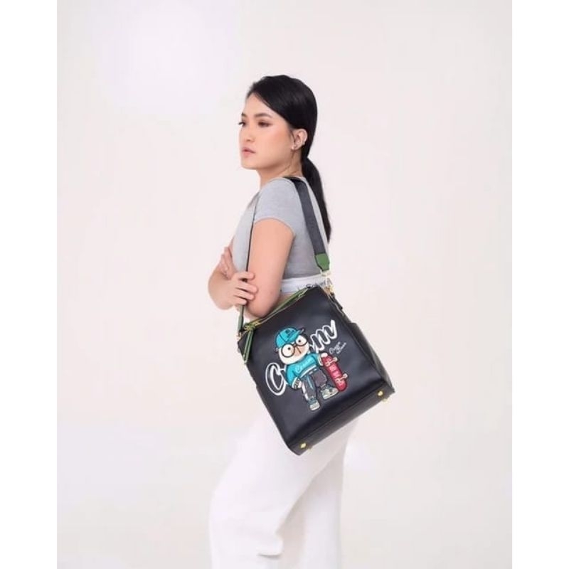 Bisa Cod Tas Kulit Selempang Bagpack Multifungsi Wanita  C12682 Original