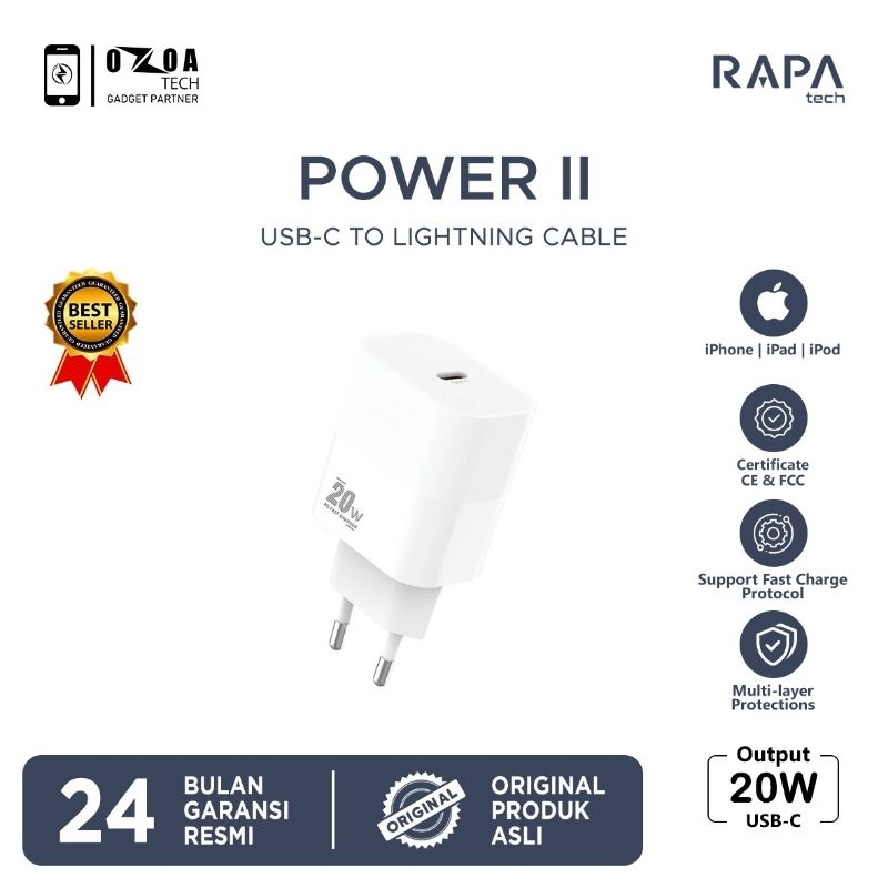 ADAPTER CHARGER - ADAPTER RAPA POWER II 20W MINI - USB-C TO LIGHTNING MFI - NEW- RAPA PONTIANAK