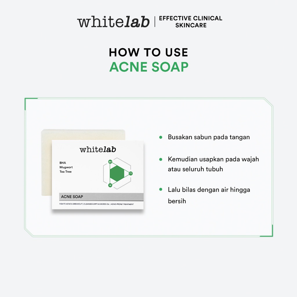 Whitelab Acne Soap - Sabun Wajah Dan Badan Untuk Kulit Berjerawat Dengan Mugwort, Bha & Tea Tree [BPOM] Image 6
