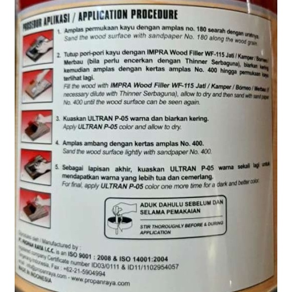Cat Kayu Politur Ultran P - 05 Propan Plitur Teak Jati Walnut Brown Ebony Dark Mahony Bali solar