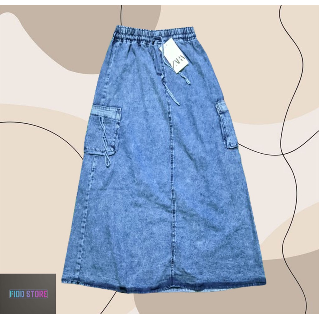 ROK CARGO JEANS/ ROK JEANS PREMIUM/ ROK CARGO JEANS FASHION PINGGANG KARET