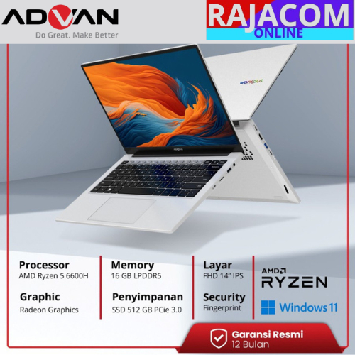 ADVAN Laptop Workplus AMD RYZEN 5 6600H 14'' FHD IPS 16GB 512GB Win 11