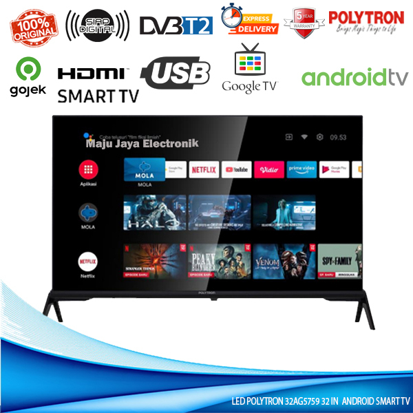 LED TV Polytron PLD 32AG5759 32 In USB Movie HDMI DVBT2 Digital SMART ANDROID TV