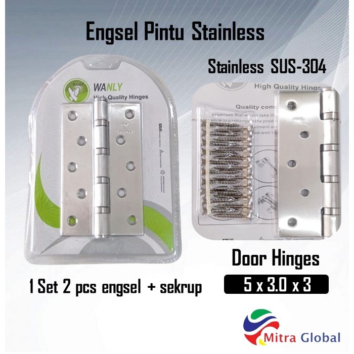 Engsel Pintu 5" Inchi Lobang 5 SUS 304 STAINLESS STELL TEBAL Engsel Pintu Rumah 5 Inch